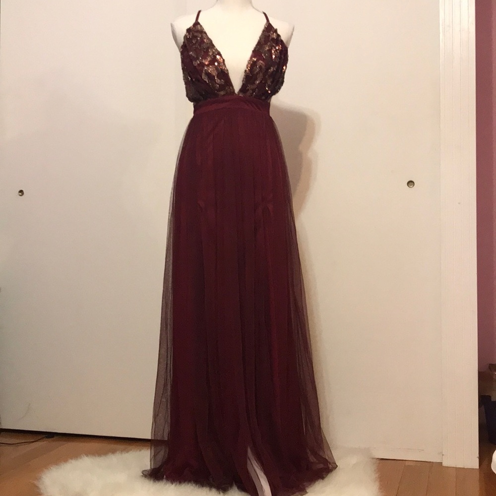 Fashion Nova Burgundy Maxi Dress